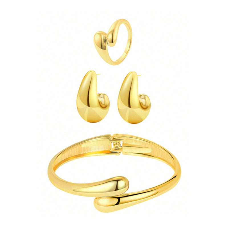 Set goccia in acciaio inox: orecchini, anello e bracciale