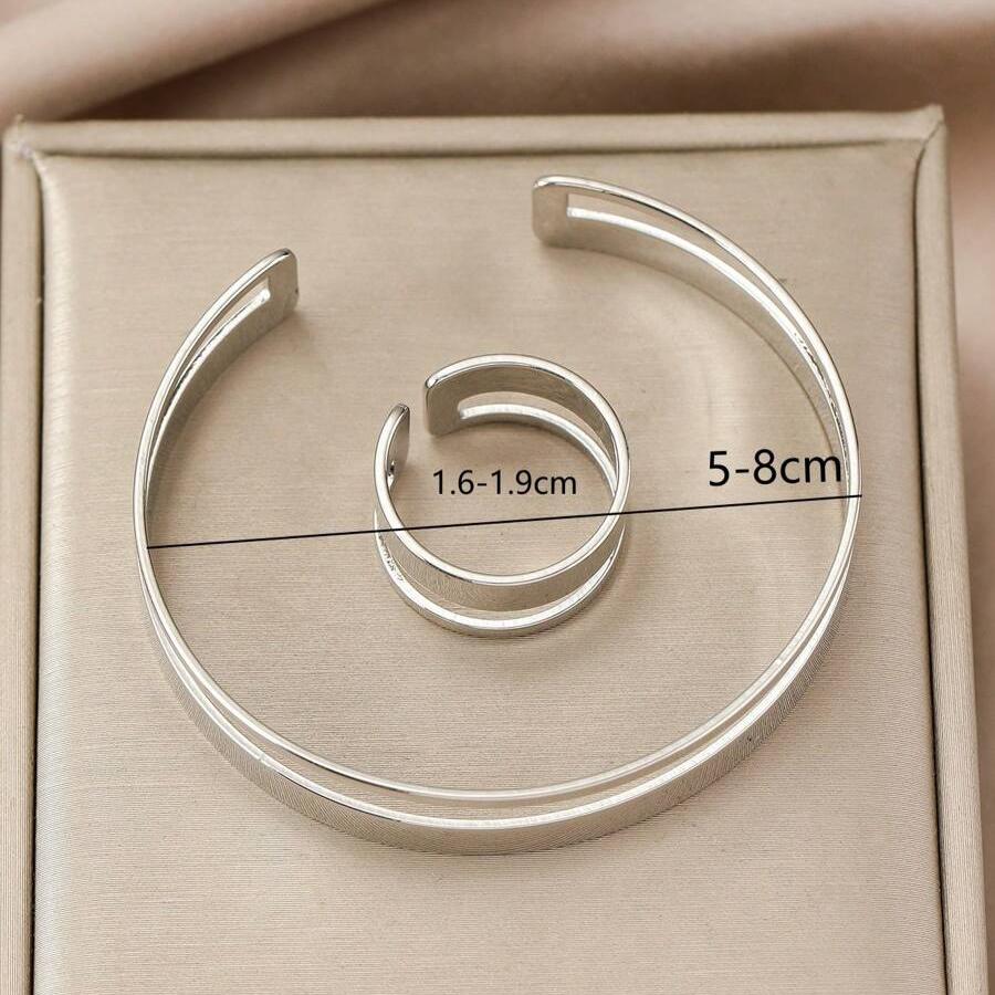 Set di semigioielli: bracciale e anello geometrico parallelo minimalista