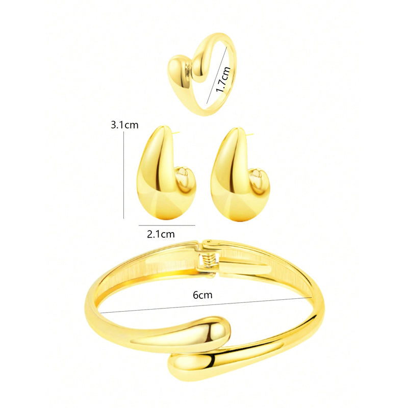 Set goccia in acciaio inox: orecchini, anello e bracciale