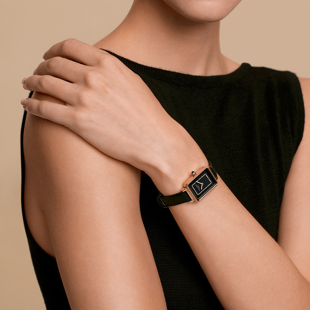 Orologio da Polso in Onice Nero con Oro Rosé
