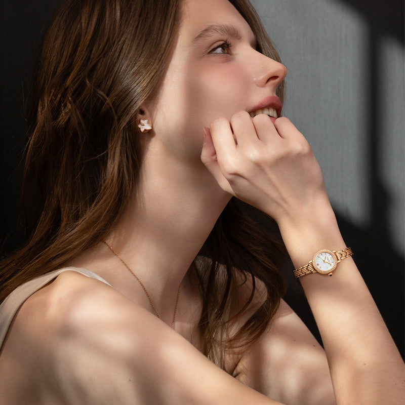 Orologio da Polso con Madreperla, Oro Rosé e Zircônia